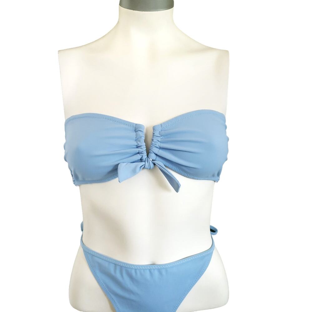 KISUII 2 pc pale blue swim set Aria bandeau top Skinny Tie Bikini bottoms Size M - Picture 10 of 10